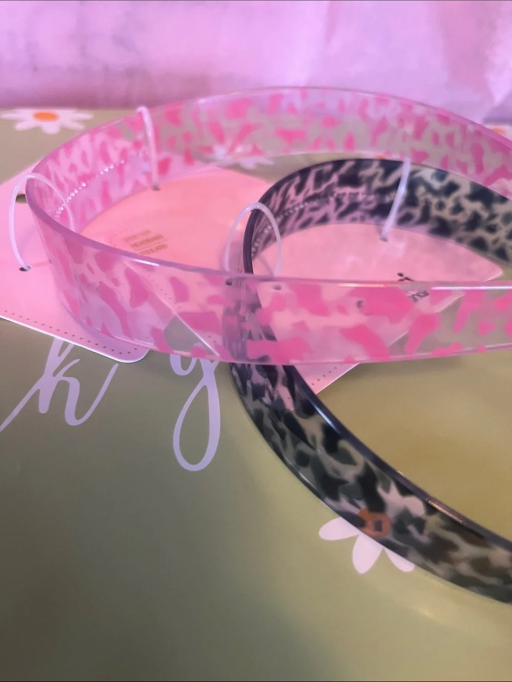 Scünci Kids Leopard Gray & Pink Clear Headband Set